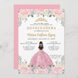 Invitación Princesa Floral de oro rosa de Rubor Tiara Quincea