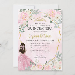 Invitación Princesa Floral de oro rosa de Rubor Tiara Quincea