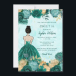 Invitación Princesa floral de oro turquesa verde azulada 16<br><div class="desc">Elegante Verde azulado Turquesa Dorado Floral Princesa Dulce 16 Invitación</div>