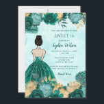 Invitación Princesa floral de oro turquesa verde azulada 16<br><div class="desc">Elegante Verde azulado Turquesa Dorado Floral Princesa Dulce 16 Invitación</div>
