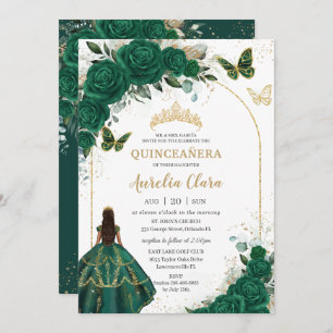 Invitación Princesa floral de oro verde esmeralda Quinceañera