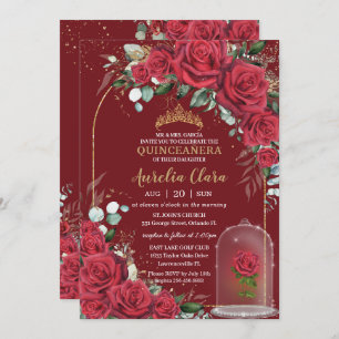 Invitación Princesa floral de rosa roja encantada de Quinceañ