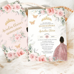 Invitación Princesa Floral Marrón de sabores rosados Quinceañ