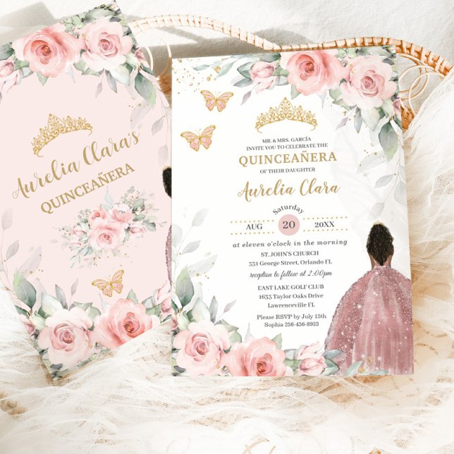 Invitación Princesa Floral Marrón de sabores rosados Quinceañ (Subido por el creador)