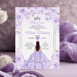 Invitación Princesa Floral Morada y Plata Quiñceanera