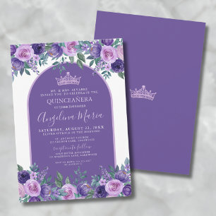 Invitación Princesa Floral Púrpura Cumpleaños Quinceañera