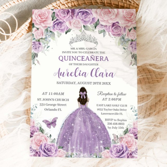 Invitación Princesa Floral Púrpura Lilac Pálida Rosa (Subido por el creador)