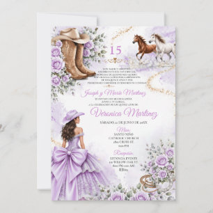 Invitación Princesa Floral Púrpura Mexicana Western 15 Años