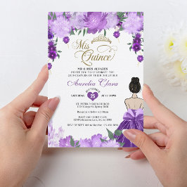 Invitación Princesa Floral Púrpura Mis Quince Quinceañera