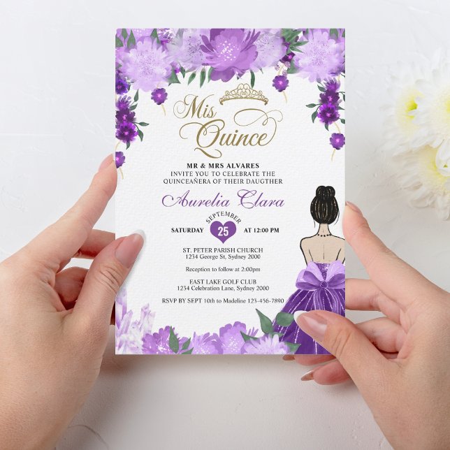 Invitación Princesa Floral Púrpura Mis Quince Quinceañera (Subido por el creador)