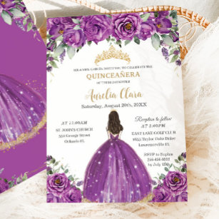 Invitación Princesa floral púrpura Quinceañera oscuro magenta