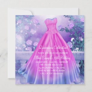Invitación Princesa Floral Púrpura Rosa Quinceañera