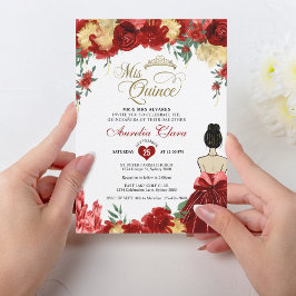 Invitación Princesa Floral Roja Ruby Mis Quince Quinceañera