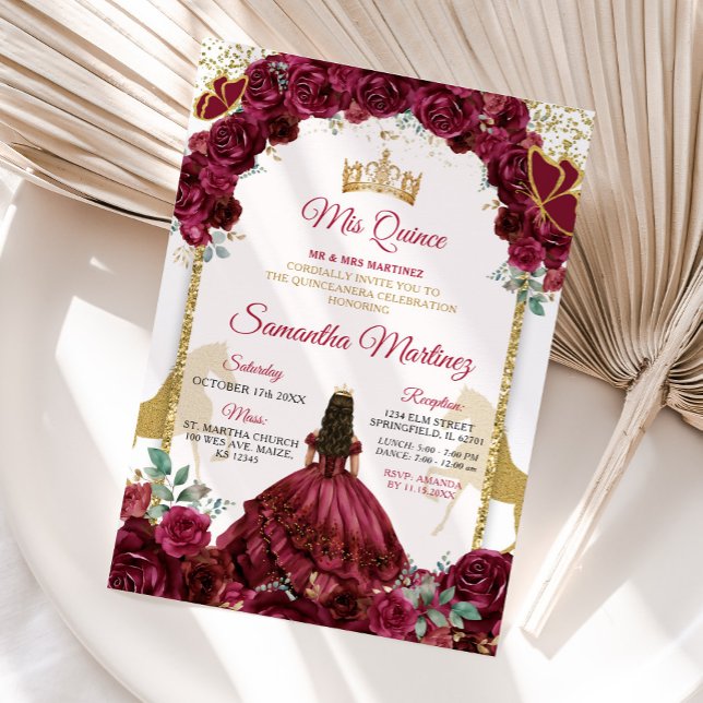 Invitación Princesa Floral Rojo Dorada Quinceañera (Subido por el creador)