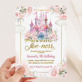 Invitación Princesa Floral Rosa Castillo Real 5 cumpleaños