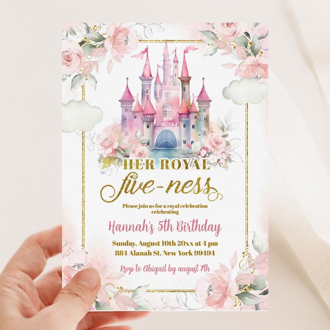 Invitación Princesa Floral Rosa Castillo Real 5 cumpleaños (Subido por el creador)
