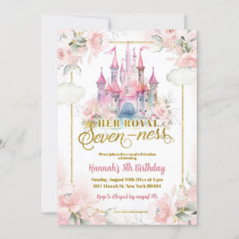 Invitación Princesa Floral Rosa Castillo Real 7 cumpleaños