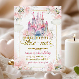 Invitación Princesa Floral Rosa Castillo Real Tercer Cumpleañ