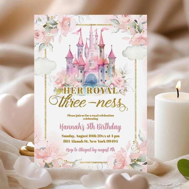 Invitación Princesa Floral Rosa Castillo Real Tercer Cumpleañ (Subido por el creador)