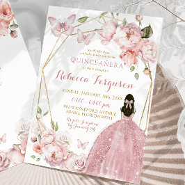 Invitación Princesa Floral Rosa de Oro Mexicana Quinceañera