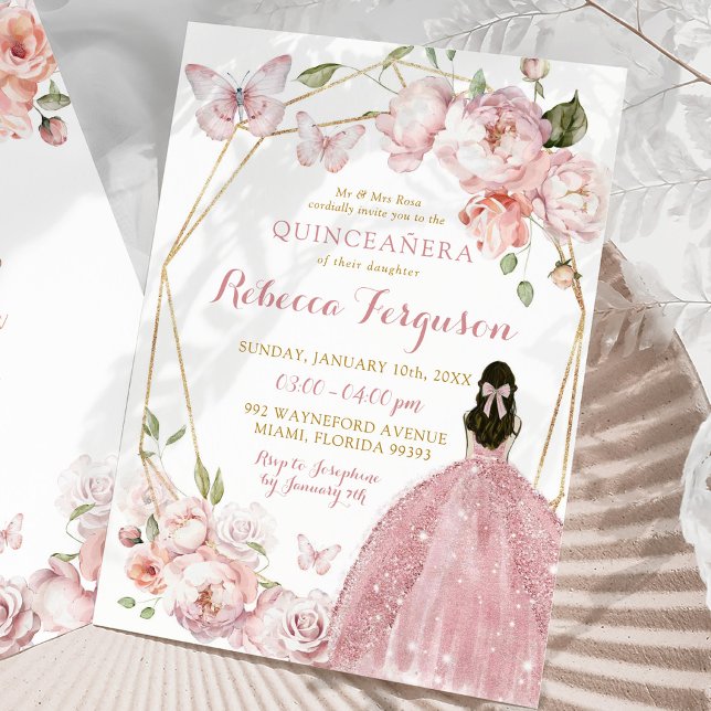 Invitación Princesa Floral Rosa de Oro Mexicana Quinceañera (Subido por el creador)