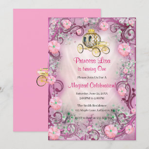 Invitación Princesa Floral Rosa encantada Primer cumpleaños