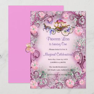 Invitación Princesa Floral Rosa Ferroviaria Primer cumpleaños