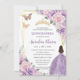 Invitación Princesa Floral rosa Lilac suave púrpura Quinceañe