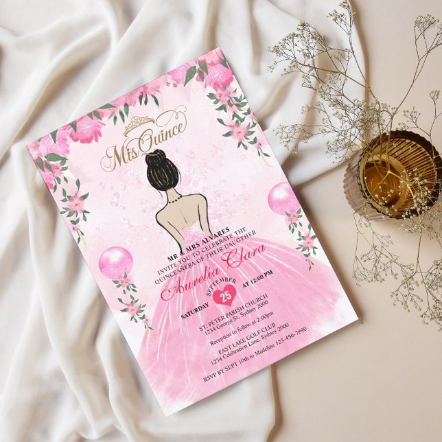 Invitación Princesa Floral Rosa Mis Quince Quinceañera (Subido por el creador)