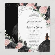 Princesa floral rosa negra Plata Quinceañera