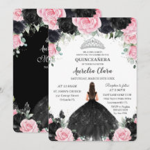 Princesa Floral Rosa Negra Plata Quinceañera