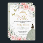 Invitación Princesa Floral Rosa Sage Green Sweet Dieciséis<br><div class="desc">Esta invitación de 16 años a la moda es dulce, con una florida coloración color agua rosa y un verde suave y verde vegetación. Personalízalo con tus detalles de forma fácil y rápida, simplemente pulsa el botón personalizar it para reorganizar y formatear el estilo y la ubicación del texto. ¡También...</div>