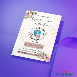 Invitación Princesa floral rosa y blanca Quinceanera Cumpleañ