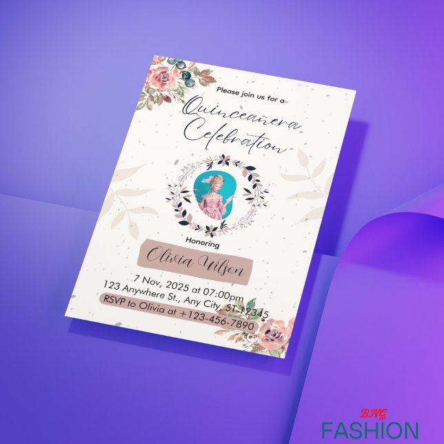 Invitación Princesa floral rosa y blanca Quinceanera Cumpleañ (Subido por el creador)