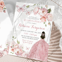 Invitación Princesa floral rosada mexicana Quinceañera