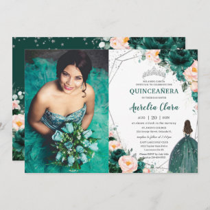 Invitación Princesa floral Rubor verde esmeralda de Quinceañe
