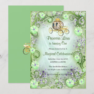 Invitación Princesa floral verde encantada primer cumpleaños