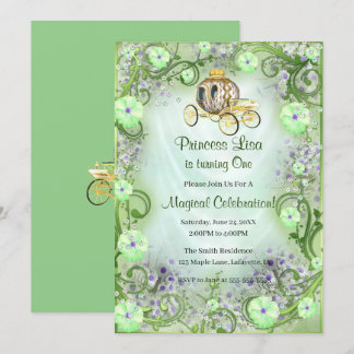 Invitación Princesa floral verde encantada primer cumpleaños