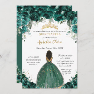 Invitación Princesa floral verde esmeralda de la moda Quincea
