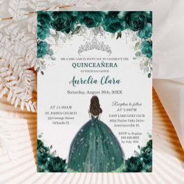 Invitación Princesa Floral verde esmeralda de Quinceañera de 