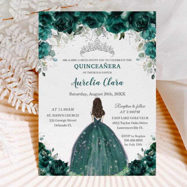 Invitación Princesa Floral verde esmeralda de Quinceañera de  (Subido por el creador)