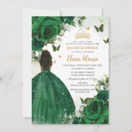 Invitación Princesa floral verde esmeralda Quinceañera dulce