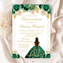 Invitación Princesa Floral Verde Quinceañera
