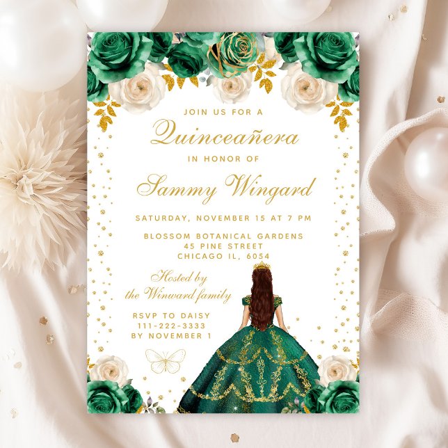 Invitación Princesa Floral Verde Quinceañera (Subido por el creador)