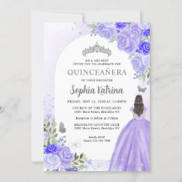 Invitación Princesa Floral Violeta Morada Cumpleaños Quincean