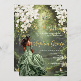 Invitación Princesa Floral y Dulce de Vestido Verde de Rana 1