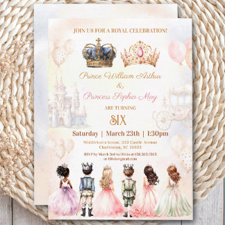Invitación Princesa Gemela Corona Cumpleaños Real