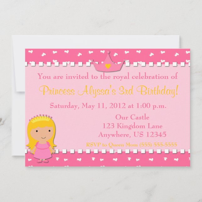 Invitación Princesa Girls Birthday Invitation (Anverso)