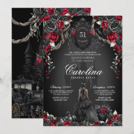 Invitación Princesa gótica de Halloween de Quinceanera roja y