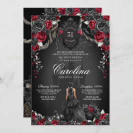 Invitación Princesa gótica de Halloween de Quinceanera roja y